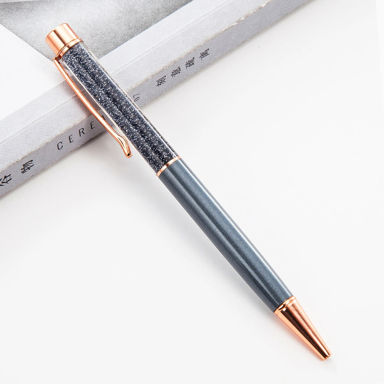 Lytwtw's Ballpoint Pen Oil Metal Office School Supplies Stationery Spinning Rose Gold Gift Cute Clip Glitter