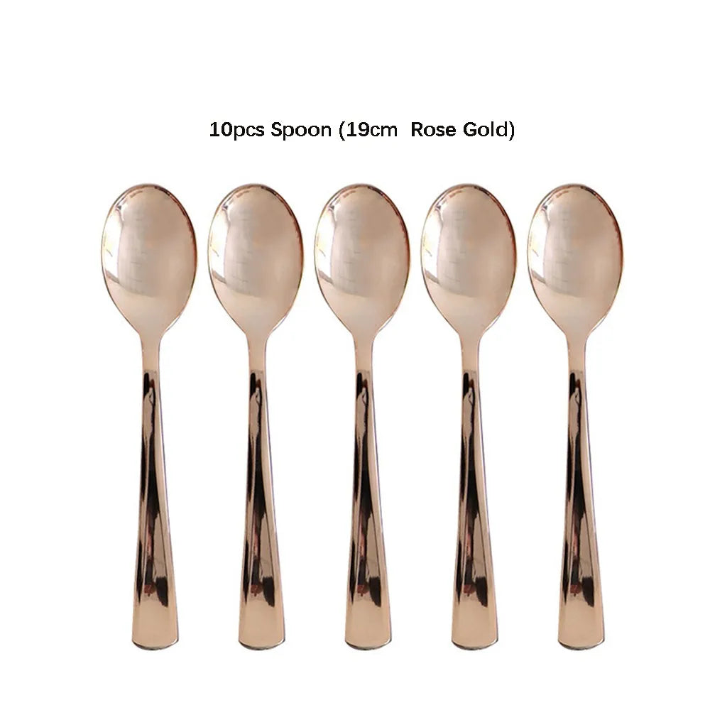 10/16PCS Rose gold disposable tableware table knife fork spoon cutlery birthday party decorations wedding gender reveal supplies