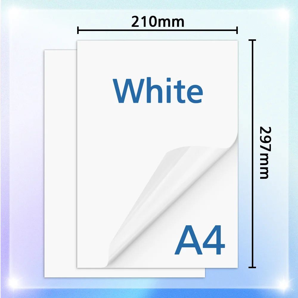 10/20/30/40/50/100 Sheets Printable Vinyl Sticker Paper A4 White Glossy Waterproof Self-Adhesive Copy Paper for Inkjet Printer
