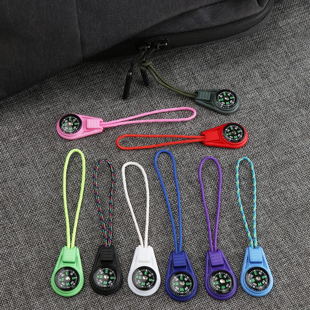 2Pcs EDC Mini Compas with Zipper Tail Rope Paracord Bracelet Gear Survival Keychain Camping Hiking Pocket Compasses Outdoor Tool