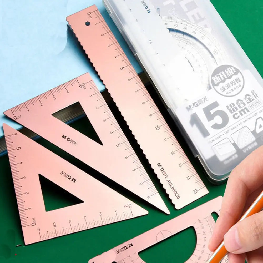 Students Durable Geometry School Maths Measurement Aluminium Ruler Set Drafting Supplies Examination Stationery Metal Rulers