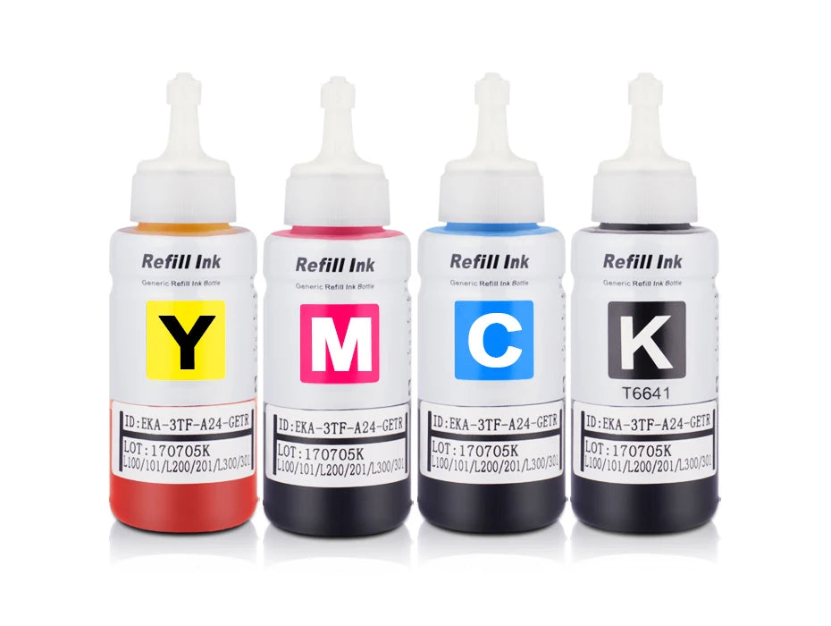 Dye Ink For Epson L100 L110 L120 L132 L210 L310 L365 L380 L382 L486 L550 L800 L805 L1300 L1455 ET-2500 ET-2650 (4 color options)