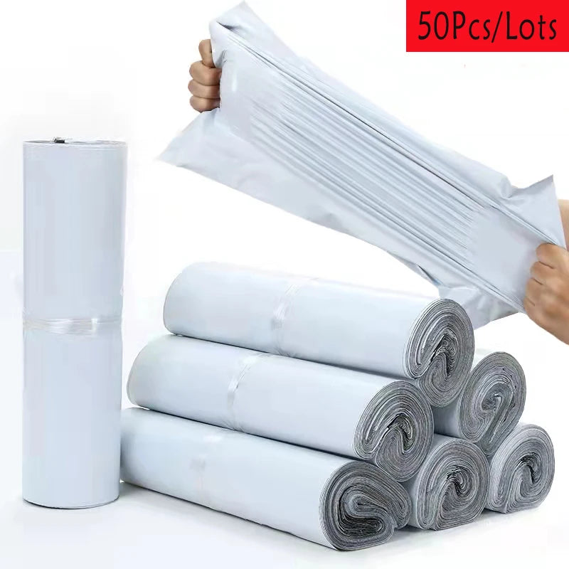 50pcs/Lots White Courier Bag Express Envelope Storage Bags Mail Bag Mailing Bags Self Adhesive Seal Plastic Packaging Pouch