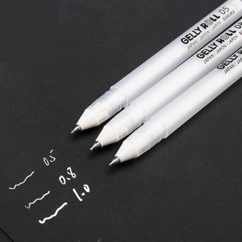 1Pc Sakura Gelly Roll Gel Pen White Color 0.5/0.8 /1.0mm High Light Marke Pen Black Cardboard Art Painting Pen White Line Pens