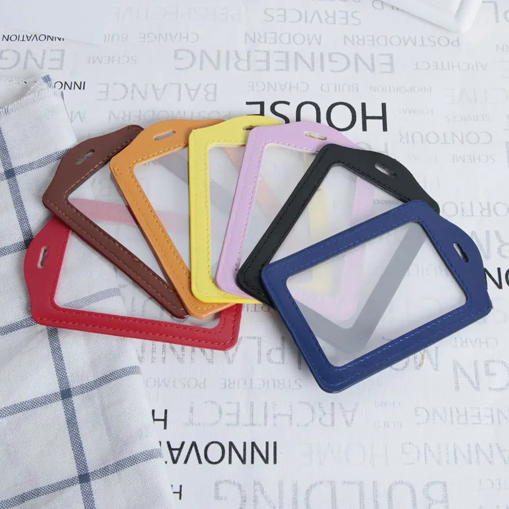Pu Leather Card Holders Id Badge Case Clear And Color Border Lanyard Holes Bank Credit Id Badge Holders Accessories Wholesales