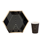 Black Series Gold Blocking Disposable Tableware Party Paper Plates Napkins Cups Straws Birthday Party Wedding New Year Decor