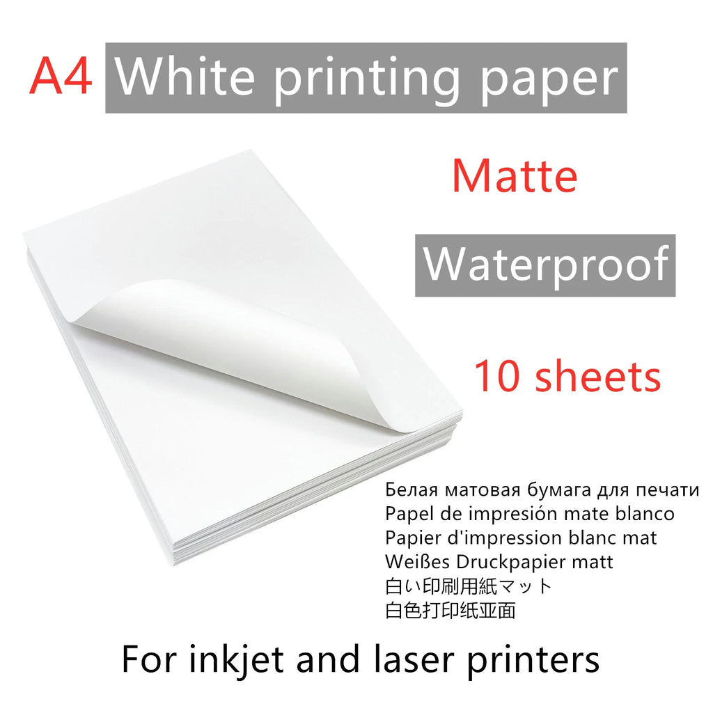 10/50pcs Waterproof sticker paper A4 Laser Inkjet Printer Paper White Glossy Transparent  Self Adhesive Sticker Label Copy Paper