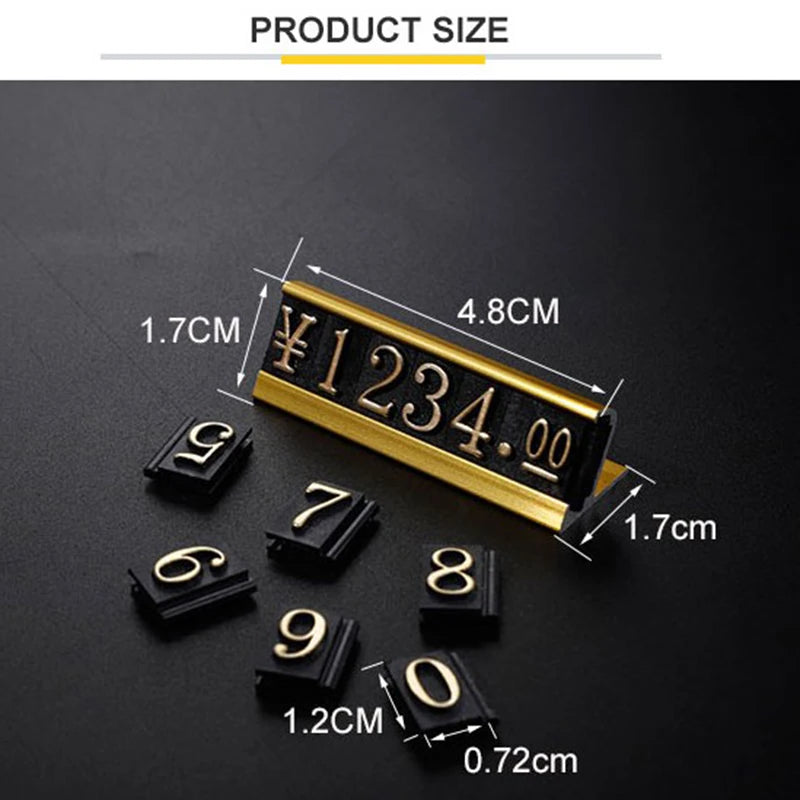 Aluminum Frame Jewelry Numeral Pricing Cube Sign Adjustable Number Price Tag Display Counter Stand Tag Label Set for Retail Shop
