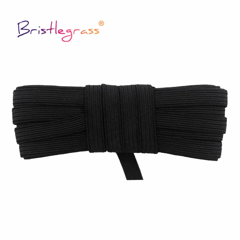 BRISTLEGRASS 2 5 10 Yard Flat Skinny Elastic Cord 1/4" 6mm Latex Rubber Bands Stretch String Notebook Ear Loop Dress Sewing Trim
