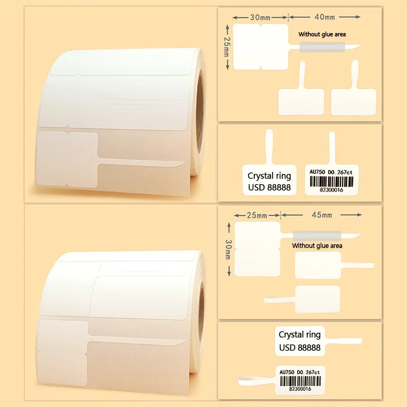 500Pcs Blank Price  Label Stickers Jewelry Tags Thermal Paper Label Hang Tag for Earring Ring Necklace Bracelet Glasses 70*30