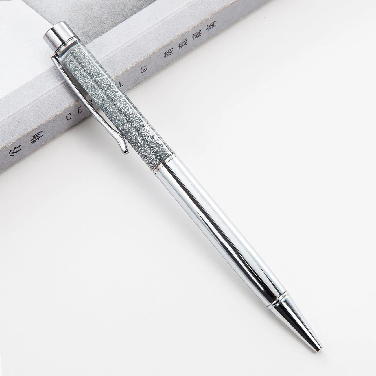 Lytwtw's Ballpoint Pen Oil Metal Office School Supplies Stationery Spinning Rose Gold Gift Cute Clip Glitter