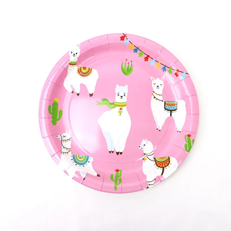 Llama Party Disposable Tableware Cartoon Cactus Alpaca Paper Plates Cups Kids Birthday Party Decoration Baby Shower Supplies