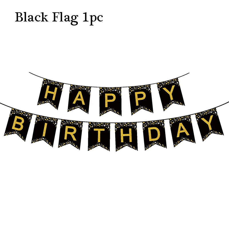 Gold Black Party Happy Birthday Banner Disposable Tableware Pink Paper Cups Plate Napkins For Kids Birthday Party Decor Supplies