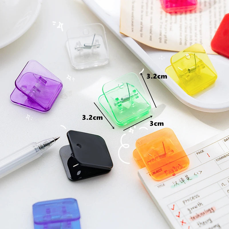 5pcs Candy Mini Square Clips Transparent & Solid Color Page Holder Paper Clip for Memo File Magazine Household A6794