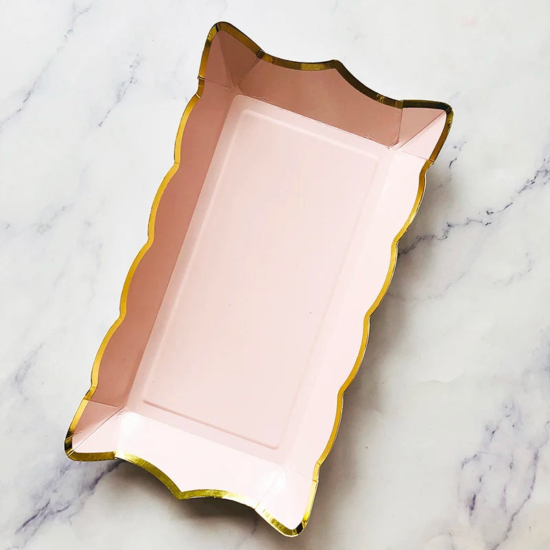 Rectangle Solid Color Disposable Tableware Paper Plates Kids Birthday Party Wedding Valentine's Day Decoration Supplies