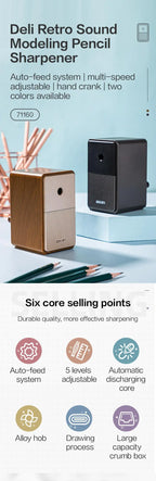 DELI Adjustable Pencil Sharpener with Long Lasting Blade Hand Crank Table Sharpeners Machine Stationery