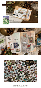 Yoofun 46pcs/pack Vintage Stickers Postage Stamp Sticker Retro Museum Flower Plants Castle Label for Scrapbooking Journal DIY