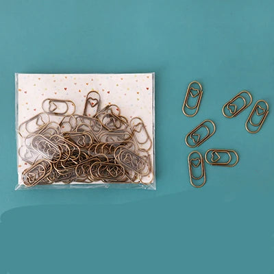 TUTU 50pcs /bag mini heart gold rose gold Color Clip Bookmark binder clip Office Accessories paper Clips Patchwork Clip H0481