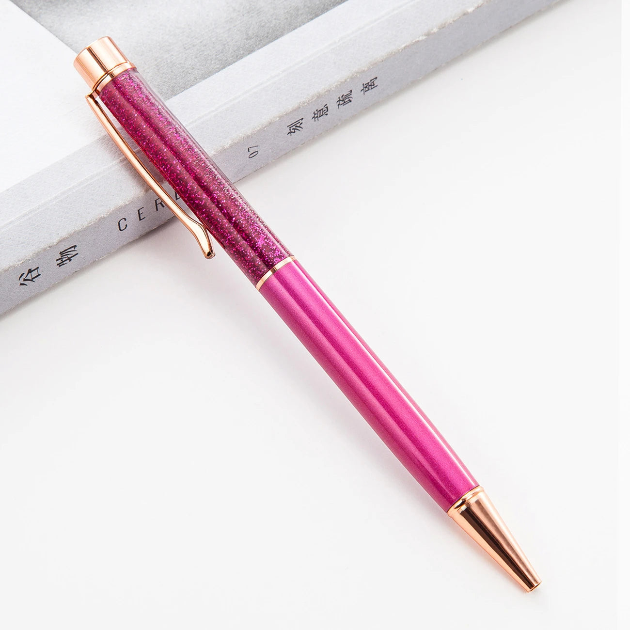 Lytwtw's Ballpoint Pen Oil Metal Office School Supplies Stationery Spinning Rose Gold Gift Cute Clip Glitter