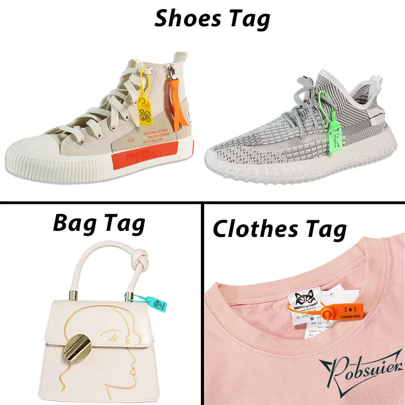 Pobsuier 100Pcs Custom Plastic Labels Clothing Brand Tag Disposable Personalized Security Hang Tags for Clothes Shoes 180mm/7.1"