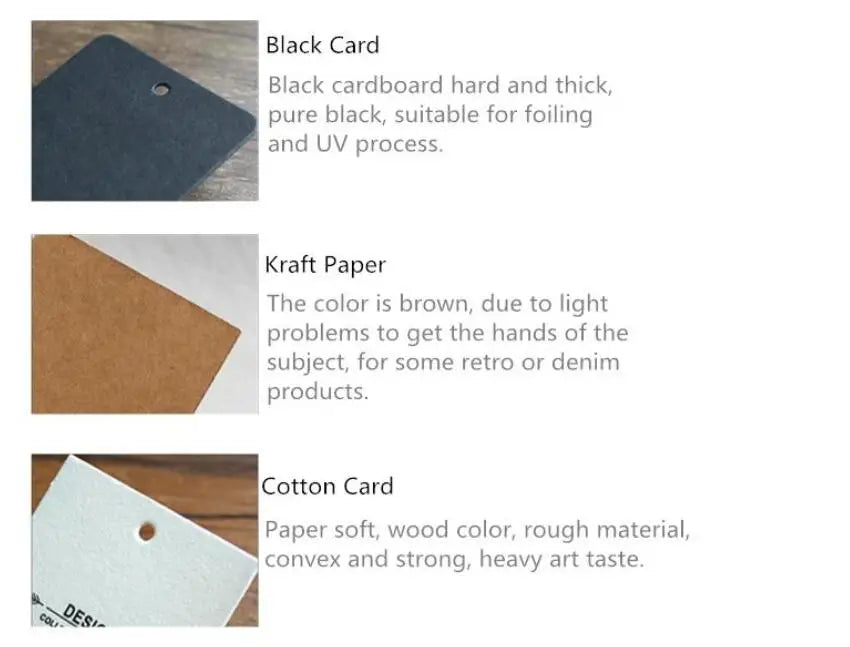 200pcs Custom Vintage Paper Hangtag Clothing Price Size Hang Tag 400g 800g Wood Paper with CMYK Logo Printing Recycled Cardboard