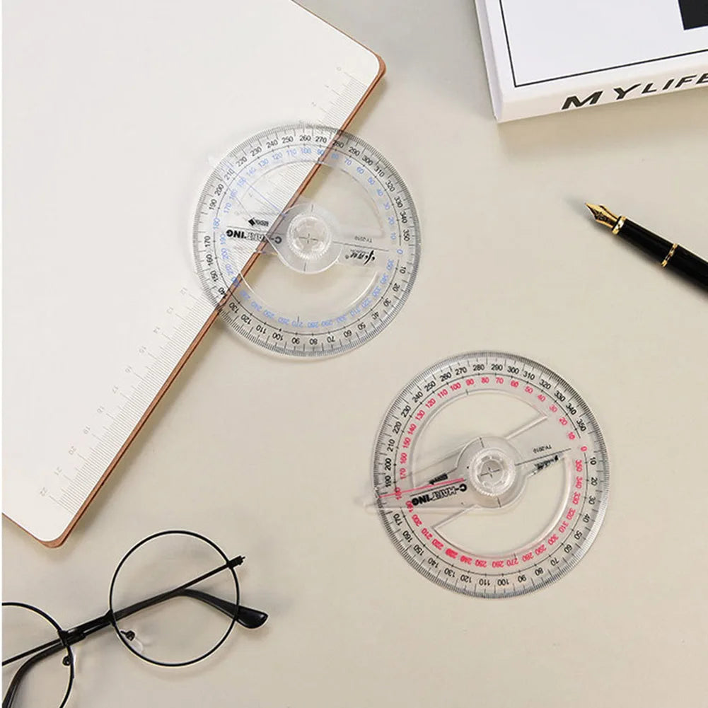 All Circular 10cm Plastic 360 Degree Pointer Protractor Ruler Angle Finder Swing Arm For School Office Supplies