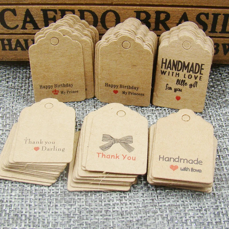 various paper gift hang tag 100pcs per lot thank you kraft gift packing tag handmade with love products price tag