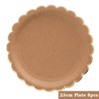 Kraft Paper Themed Party Disposable Tableware Set Paper Plates Cups Straw Napkins Party Birthday Wedding Carnival Supplies Decor