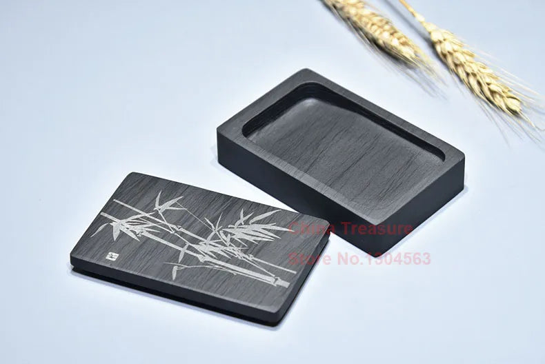 Chinese Inkstone Rectangle Calligraphy Ink stone student Ink Well with cover Inkwell Grinding Made of Natural stone Ink-well