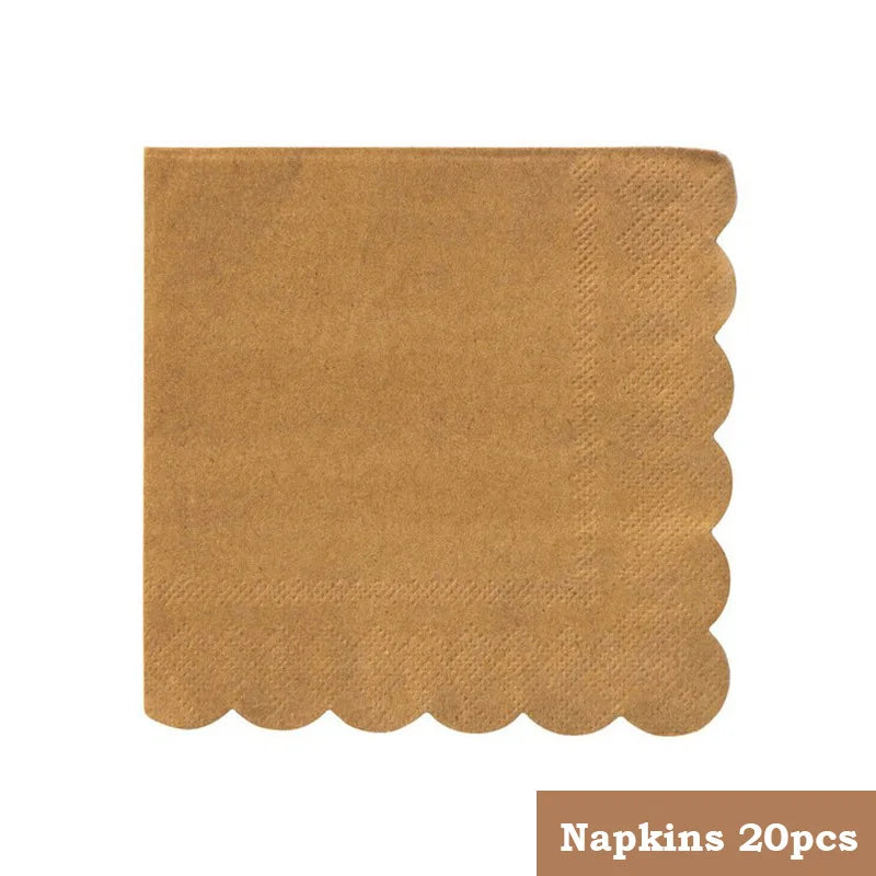 Kraft Paper Themed Party Disposable Tableware Set Paper Plates Cups Straw Napkins Party Birthday Wedding Carnival Supplies Decor