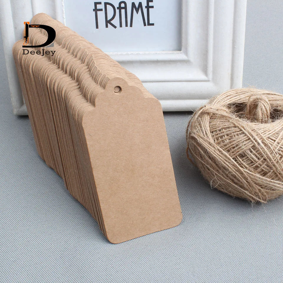 Wholesale 500pcs 4.5x9cm Blank price tag Kraft paper Gift tag with hemp cords DIY brown paper kraft label paper TAGGING