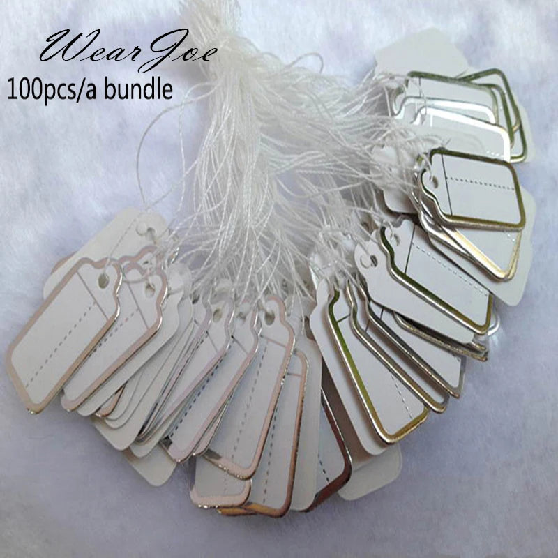 Free Shipping 100pcs Jewelry String Cord Price Tags Custom Printing Blank Label Gold Silver Display Accessories Jewellery Store