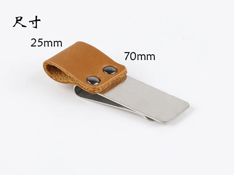 Brass Leather Pen Clip Stainless Steel Cowhide for Traveler's Notebook - Genunine Leather & Metal Notebook Accessory