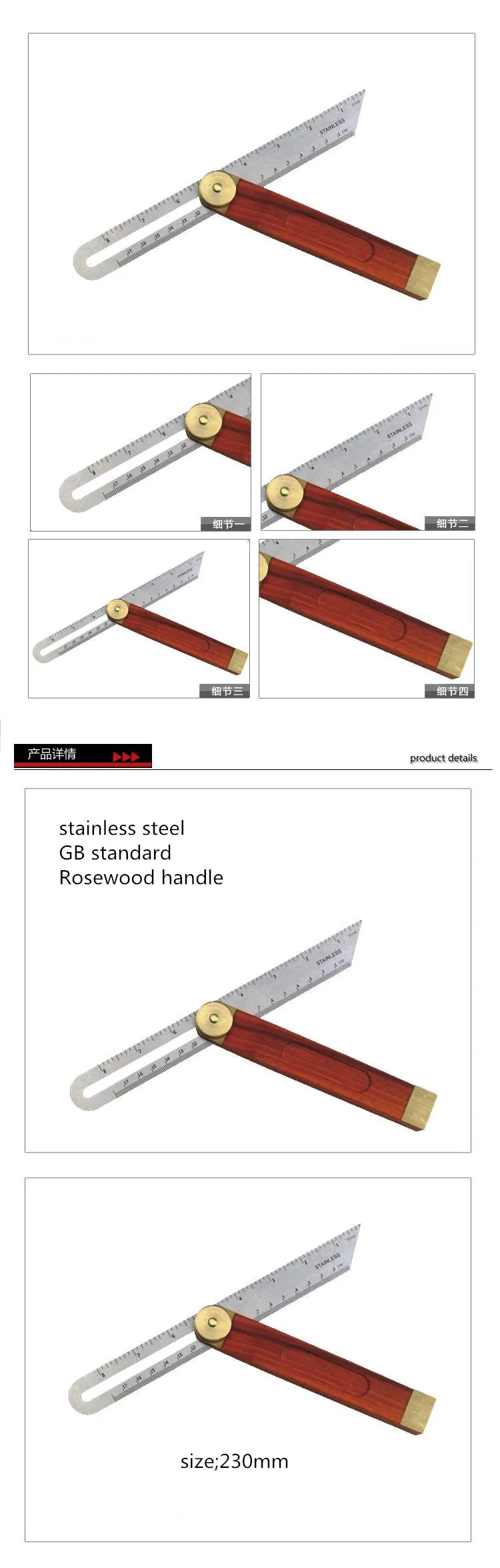 Angle Rulers Gauges Tri Square Sliding T-Bevel with Wooden Handle Level Measuring Tool Wooden Marking Gauge Protractor