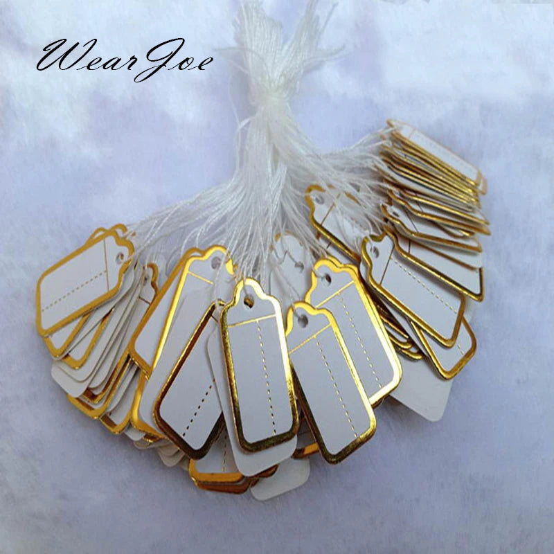 Free Shipping 100pcs Jewelry String Cord Price Tags Custom Printing Blank Label Gold Silver Display Accessories Jewellery Store