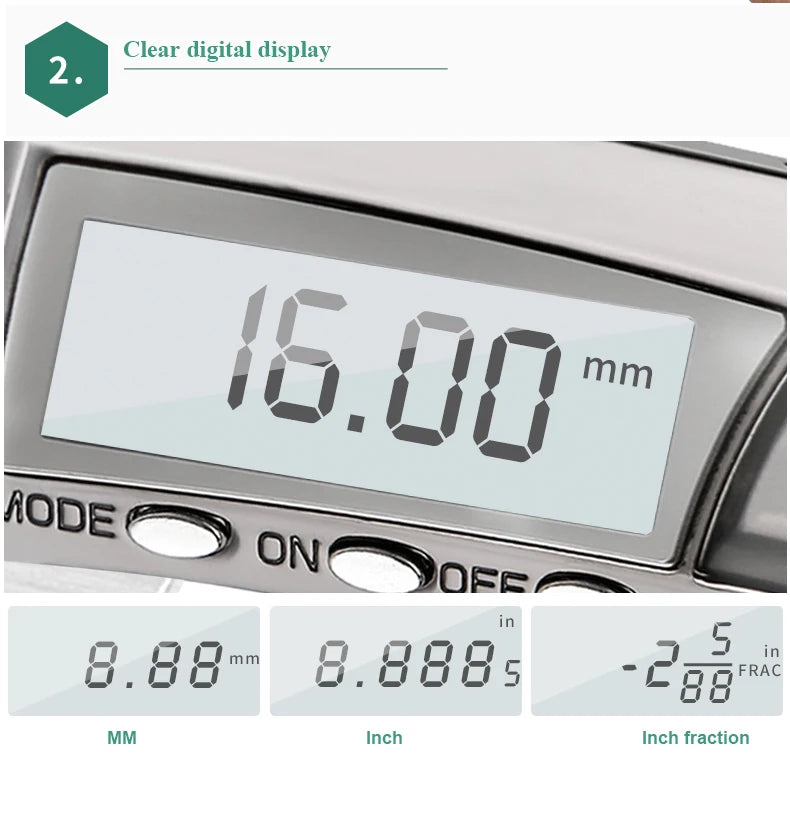 FUJIWARA Digital Display Stainless Steel Calipers 0-150mm 1/64 Fraction/MM/Inch LCD Electronic Vernier Caliper IP54 Waterproof