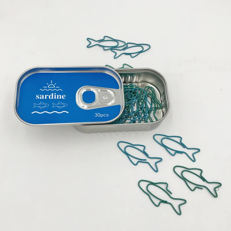 Cute paper clips metal sardine shapes saldina 30 clips fish shaped bookmark plastic coated paper clip school office accessories