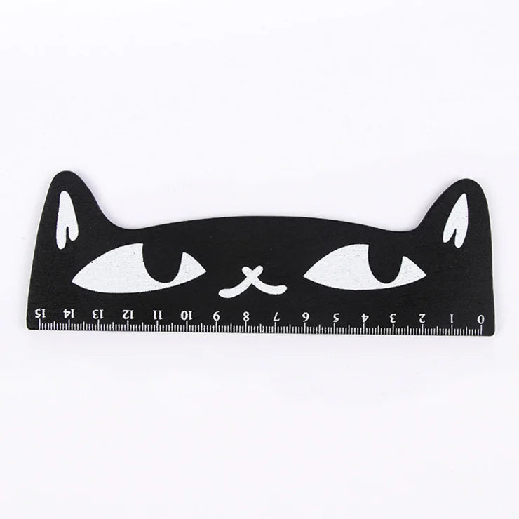 1 Pcs Lytwtw's Cute Kawaii Black Cat Kitten Straight Ruler Wooden Tools Cartoon Sewing Drawing Office School Stationery supplies