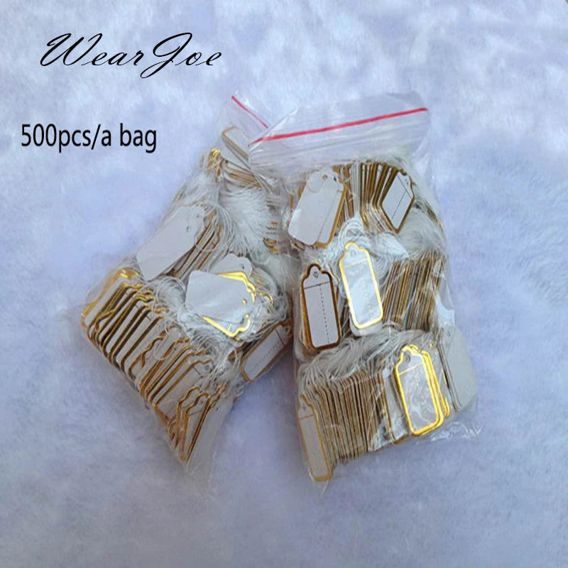 Free Shipping 100pcs Jewelry String Cord Price Tags Custom Printing Blank Label Gold Silver Display Accessories Jewellery Store
