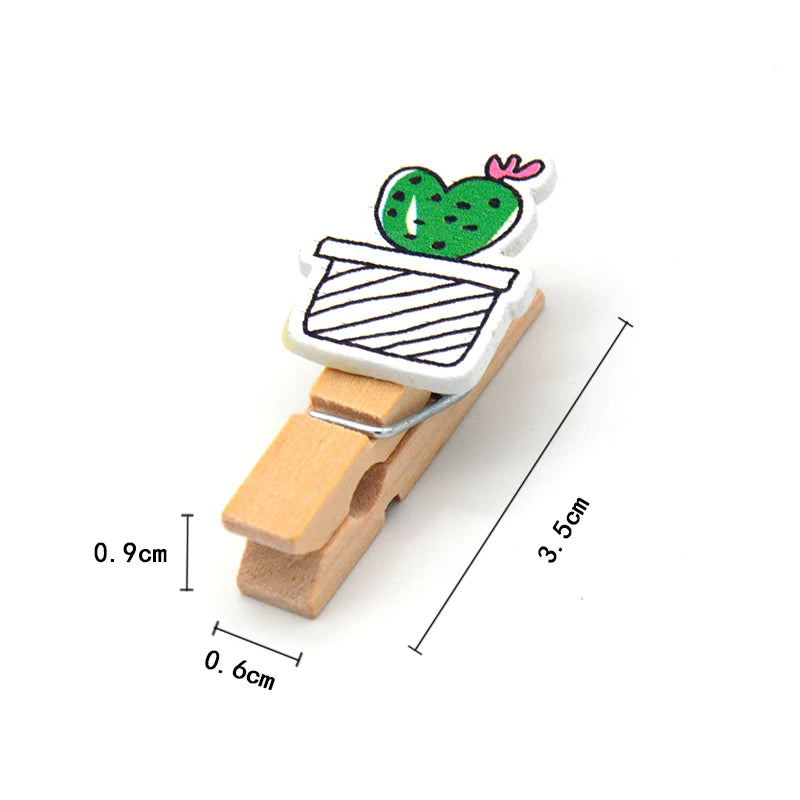 10 Pcs/Set Colored Cute Cactus Wooden Clip Memo Paper Clothespin Craft Postcard Stationery For Photo Decoration Clips Pegs
