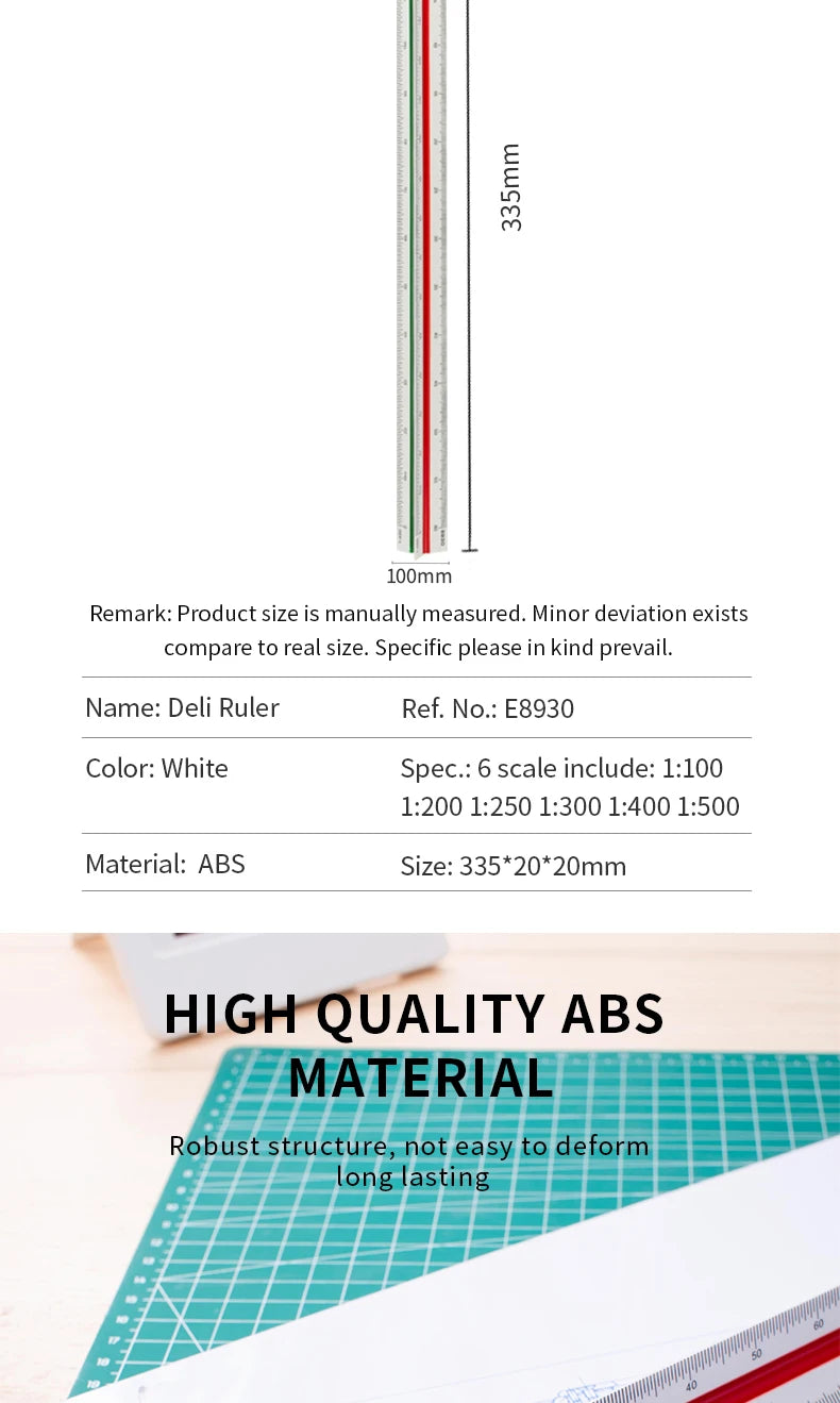 DELI Triangular Scale Ruler Drafting Tool for Architects Engineers and Students, Technical Drawing Ruler Stationery Supplies