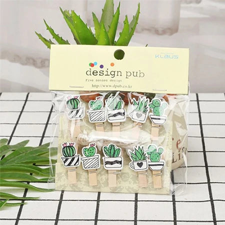 10 Pcs/Set Colored Cute Cactus Wooden Clip Memo Paper Clothespin Craft Postcard Stationery For Photo Decoration Clips Pegs
