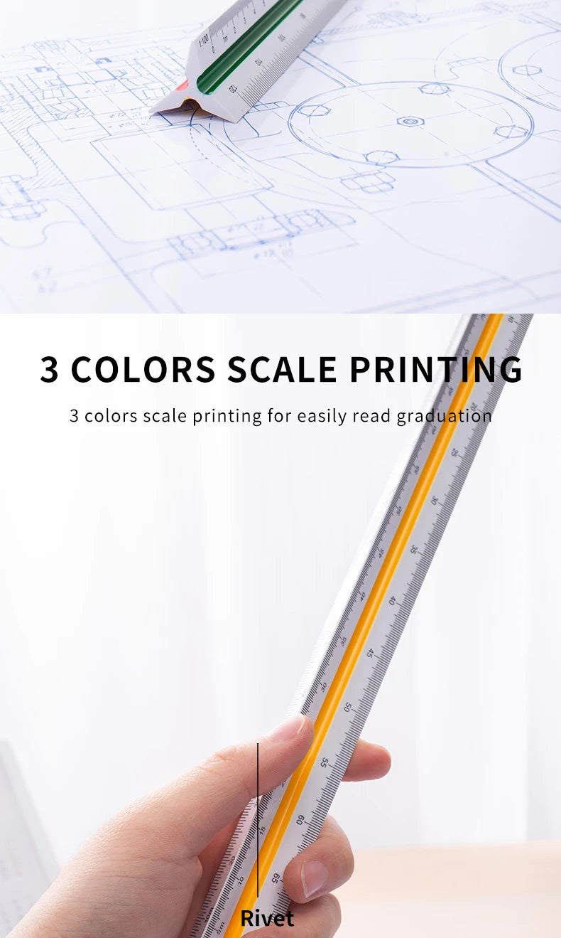 DELI Triangular Scale Ruler Drafting Tool for Architects Engineers and Students, Technical Drawing Ruler Stationery Supplies