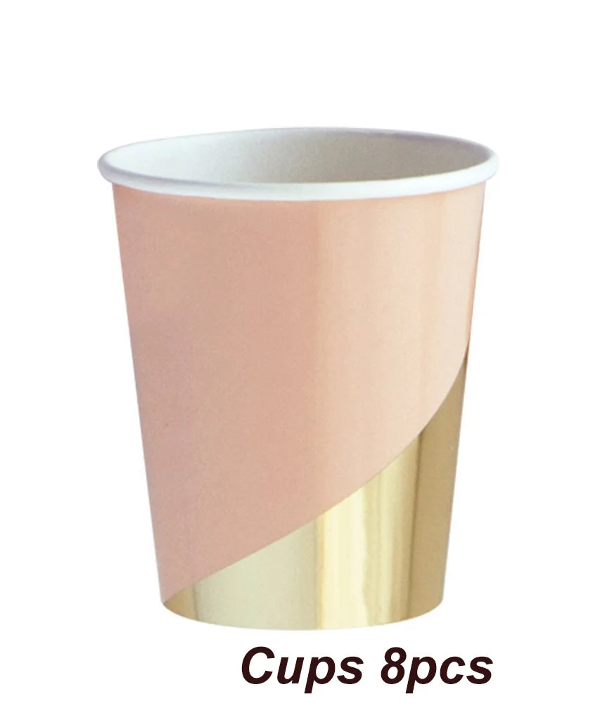 Black Series Gold Blocking Disposable Tableware Party Paper Plates Napkins Cups Straws Birthday Party Wedding New Year Decor