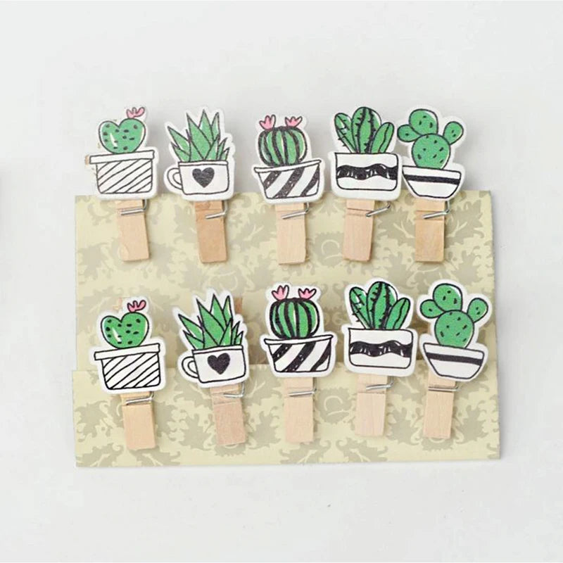 10 Pcs/Set Colored Cute Cactus Wooden Clip Memo Paper Clothespin Craft Postcard Stationery For Photo Decoration Clips Pegs