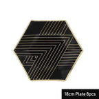 Black Series Gold Blocking Disposable Tableware Party Paper Plates Napkins Cups Straws Birthday Party Wedding New Year Decor