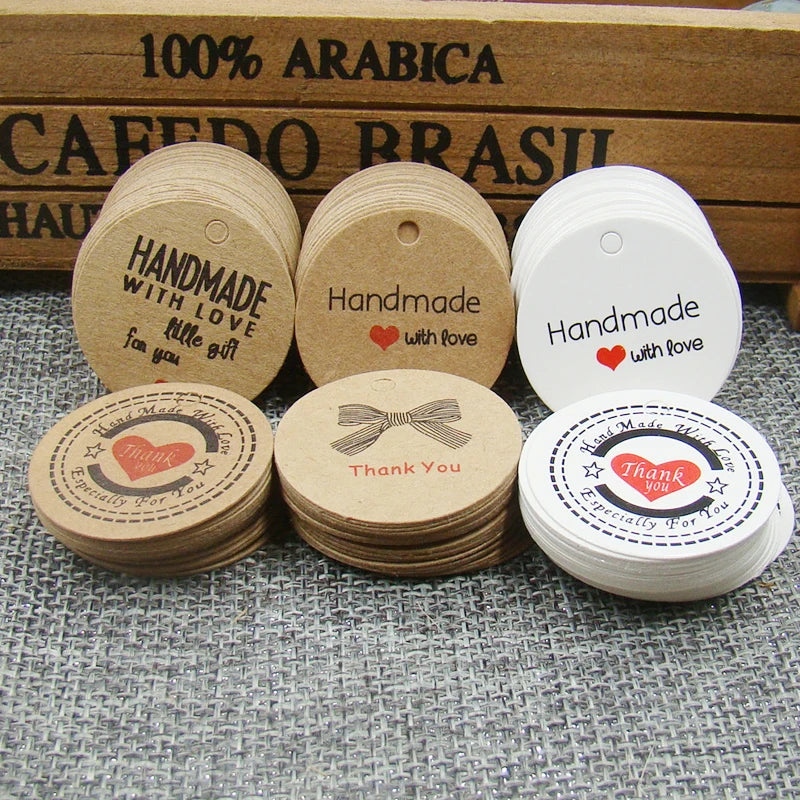 various paper gift hang tag 100pcs per lot thank you kraft gift packing tag handmade with love products price tag