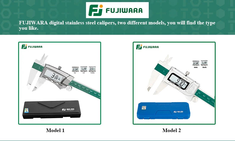 FUJIWARA Digital Display Stainless Steel Calipers 0-150mm 1/64 Fraction/MM/Inch LCD Electronic Vernier Caliper IP54 Waterproof