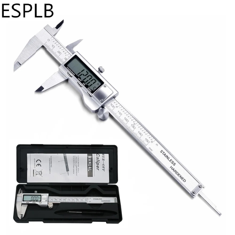 ESPLB Stainless Steel Caliper Electronic LCD Digital Vernier Scale Caliper 6 inch 6'' 150mm Measuring Tool Calipers