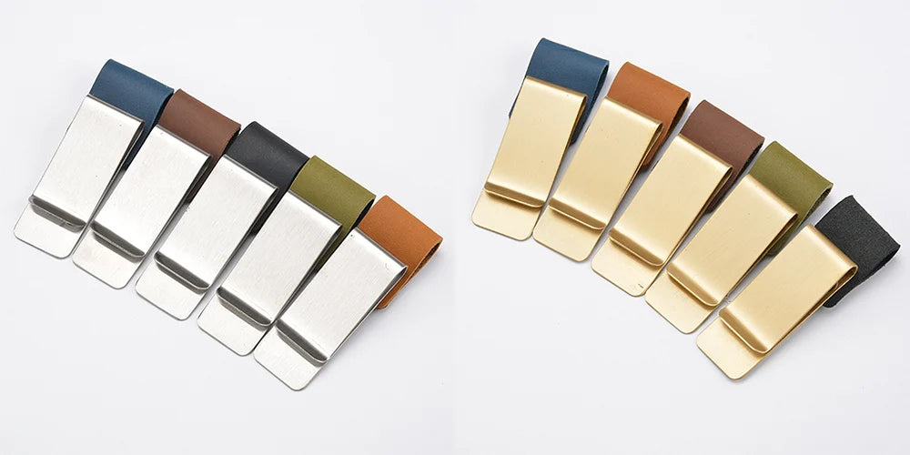 Brass Leather Pen Clip Stainless Steel Cowhide for Traveler's Notebook - Genunine Leather & Metal Notebook Accessory
